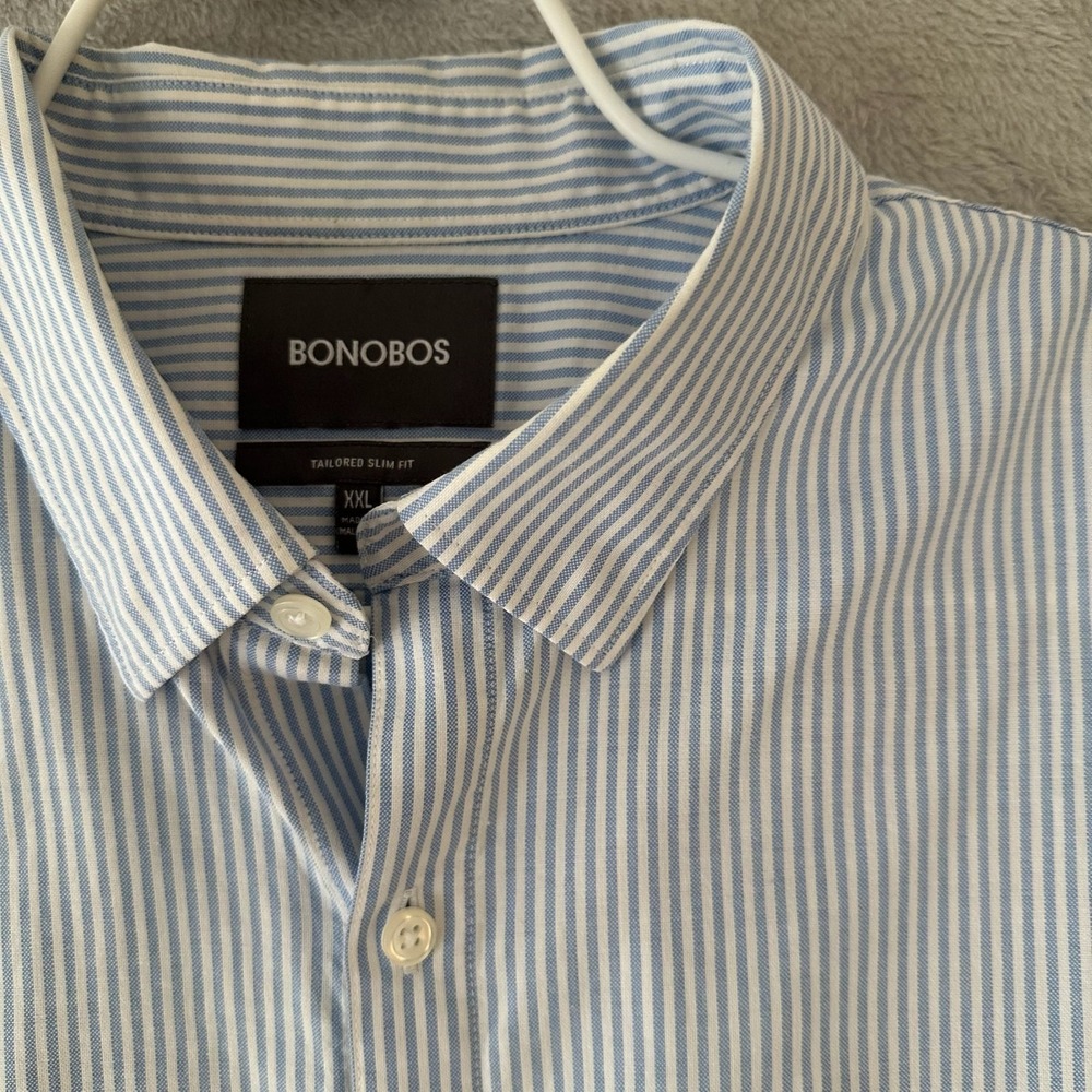 Bonobos Everyday Oxford Dress Shirt XXL 2XL Slim Blue White Striped Cotton OCBD